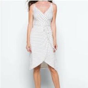 Market & Spruce Asymmetrical Striped Dress in White and Gray
